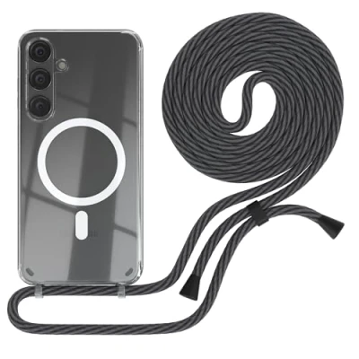 Abbildung von EAZY CASE Handykette kompatibel mit Samsung Galaxy S24 Plus Kette zum Umhängen Stoßfest Handyhülle für Silikon Hülle Band Transparent Schwarz/Anthrazit Clips Schwarz