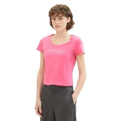 Abbildung von TOM TAILOR Damen Basic T Shirt mit Schrift Print, 15799 Carmine Pink, XXXL