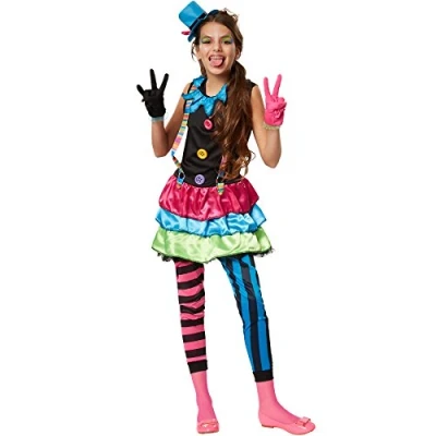 Abbildung von dressforfun Clown Kostüm Mädchenkostüm Crazy New Wave Clown, Schrill buntes Einteiler Kleid aus Elastik Jersey