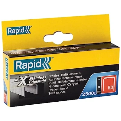 Abbildung von Rapid Tackerklammern Edelstahl Typ 53, 8mm Klammern V2A, 2.500 Stk., Feindrahtklammern für Holz und Stoffe