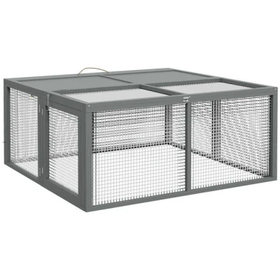 Abbildung von PawHut Kleintierstall Klappbar Kaninchenstall für Zwergkaninchen aus Holz, Meerschweinchen, Natur, 110 x 105 50 cm