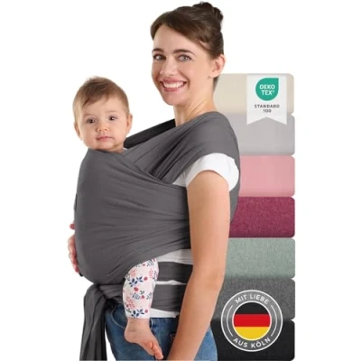 Abbildung von Laleni Tragetuch für Neugeborene 100% weiche Bio Baumwolle, elastisch bis 16kg