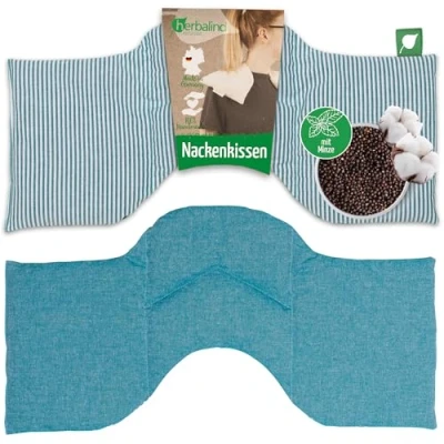 Abbildung von HERBALIND 4 Kammer Wärmekissen Aroma Körnerkissen Minze 50x25 cm für Nacken Schulter in Streifen/petrol 100% Baumwolle OEKO TEX Rapssamen und Füllung Mikrowelle geeignet