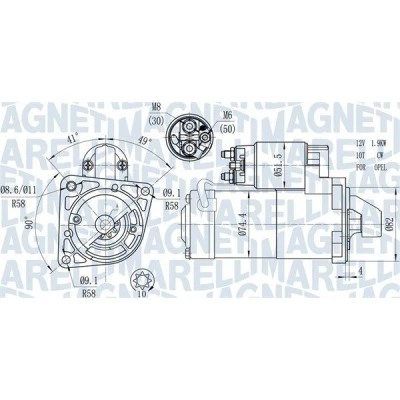 Abbildung von MAGNETI MARELLI 063721428010 Anlasser 12 1,9 10 OPEL: Astra H Caravan, Zafira B, Schrägheck, SAAB: 9 3 Limousine