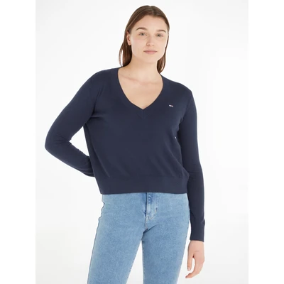 Abbildung von Tommy Jeans Essential Vneck Strickpullover, Damen, Größe: Medium, Marine