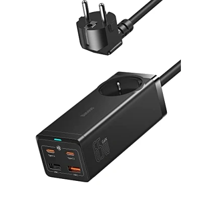 Abbildung von 65W USB C Ladegerät mit AC, Baseus PD Netzteil, GaN Charger Ladestation 1 AC + 4 Port für MacBook Pro/Air, iPad iPhone 14/13/12 Pro, Steam Deck, Galaxy S22 S21