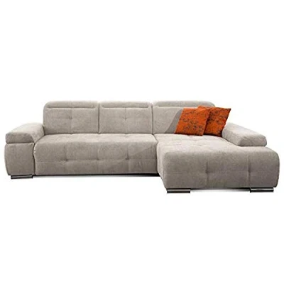 Abbildung von CAVADORE Schlafsofa Mistrel Mit Longchair XL rechts / Große Eck Couch im modernen Design Bettfunktion Inkl. verstellbare Kopfteile Wellenunterfederung 273 x 77 173 Kati Grau Weiss