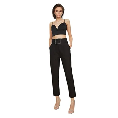 Abbildung von TRENDYOL Damen Stone Domed Trousers. Pants, Schwarz, 42 EU