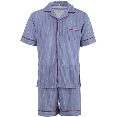 Abbildung von Lucky Herren Pyjama Shorty Schlafanzug Kurzarm Sommer mit Knopfleiste Größe M XXL, Farbe:hellgrau, Größe:M