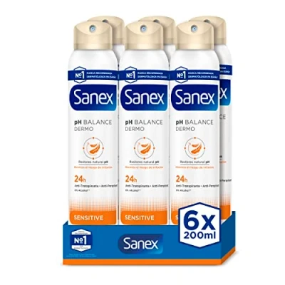 Abbildung von Sanex Dermo Sensitive Deo Spray, 6 Stück x 200 ml, Antitranspirant, bis zu 24H Schutz gegen Schweiß und Geruch, Sanft empfindlicher Haut, stellt den natürlichen pH Wert der Haut wieder her