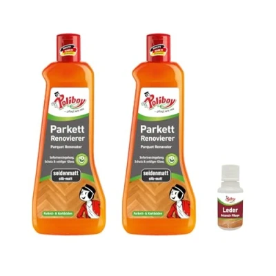 Abbildung von poliboy Parkett Renovierer Seidenmatt 1 Liter Parkettreiniger (für strapazierte Holz und Korkböden Made in Germany)