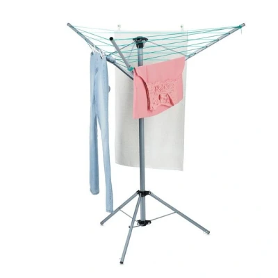 Abbildung von Relaxdays Wäschespinne, 15 m Leine, für Garten &amp; Camping, klappbar, mit Standfuß, Balkon Wäscheschirm H: 140 cm, Silber