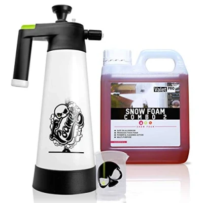 Abbildung von Nuke Guys Snow Foam Set: Foamer 2L Schaumsprüher + ValetPRO Combo2 1L Messbecher 150ml skaliert mit skull