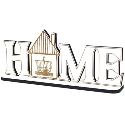 Abbildung von Deko Home Aufsteller Holz altes Segelschiff 28x12 cm Holzdeko zum Hinstellen Buchstaben Schriftzug Wohnzimmer Tischdeko Dekoration Fensterbank