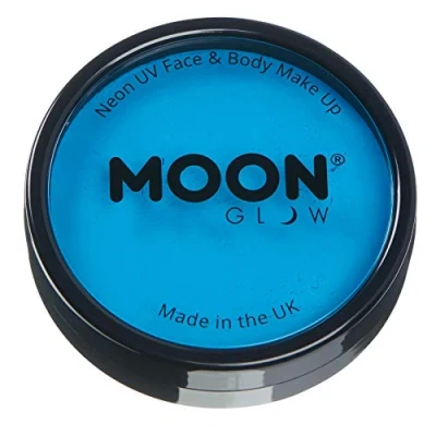 Abbildung von Moon Glow Pro Intensiv Neon UV Gesichts und Körperbemalung in Kuchentöpfen, professionelles Gesichtsbemalungs Make up auf Wasserbasis für Erwachsene Kinder, 36 g (Intensivblau)