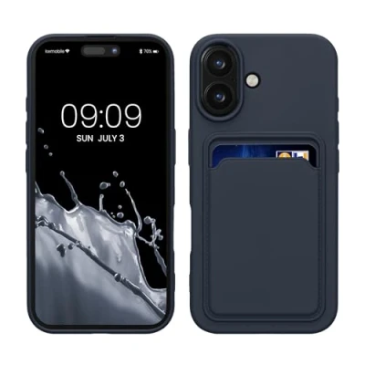 Abbildung von kwmobile Handyhülle kompatibel mit Apple iPhone 16 Hülle Handy Cover Fach für Karten in Dunkelblau