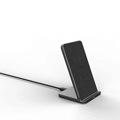 Abbildung von Rapoo XC360 kabelloses 15W Induktionsladegerät für Smartphone, Ladegerät iOS und Android (z.B. iPhone, AirPod, Samsung), flach, Qi Laden, Schnellladen, Überladeschutz, grau