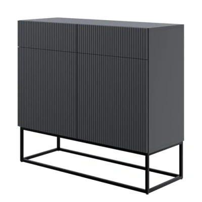 Abbildung von Selsey Kommode Schrank Aufbewahrungsschrank 100 cm Mit 2 Schubladen Und Türen Schwarz Schwarze Beine Veldio