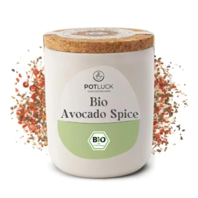 Abbildung von POTLUCK Bio Avocado Spice Gewürzsalz für Brote, Guacamole, Salate oder als Topping Bowls 70g im Keramiktopf