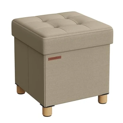 Abbildung von SONGMICS Sitzhocker mit Stauraum, kleine klappbare Sitzbank, 38 x cm Fußbank, Aufbewahrungsbox, bis 300 kg belastbar, für Wohnzimmer Schlafzimmer Schlafsaal, kamelbraun LSF014K11