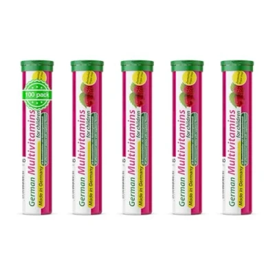 Abbildung von Multivitamin Brausetabletten Für Kinder 5x20 Stk. Süßer Himbeergeschmack Vitamin C, E, B1, B2, B6, B12, Folsäure, Niacin T&amp;D Pharma German for Children Made in Germany