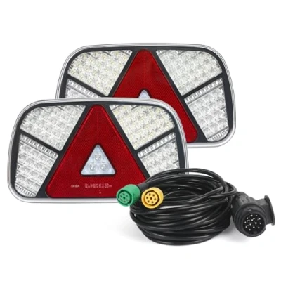 Abbildung von Qiping 12V/24V Rückleuchten Anhänger,LED Rücklichter Beleuchtung mit 2x6 polig 5M Kabelsatz,7 Funktion Rückleuchten,für Wohnwagen/RV/LKW/Anhänger