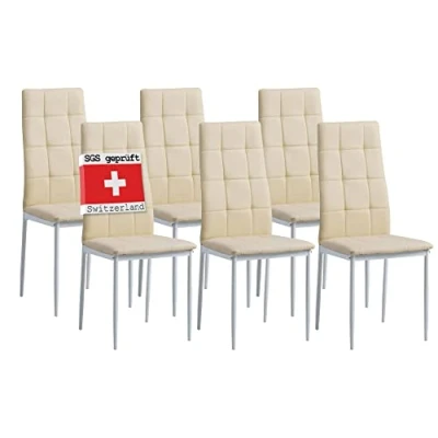 Abbildung von Albatros International Esszimmerstuhl Esszimmerstühle RIMINI 6er SET BeigeEdles Design Kunstleder (6er Set, Beige), edles Italienisches Design, Polsterstuhl, hohe Belastbarkeit, Modern