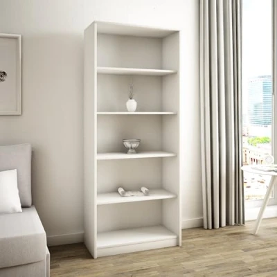 Abbildung von Bücherregal mit 5 Ebenen Regal in matter Ausführung 74 cm breit, Standregal 4 Einlegeböden, ideal für Schlafzimmer, Wohnzimmer, Flur, strapazierfähige Laminatplatte, 16 mm dick Weiß