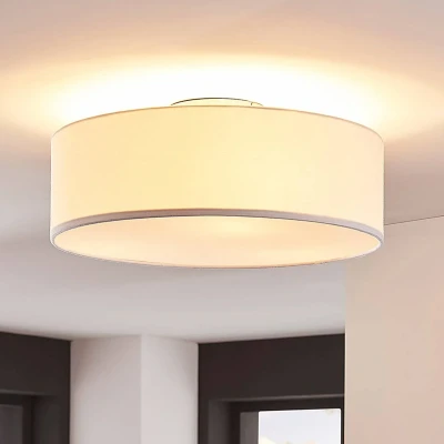 Abbildung von Lindby Deckenleuchte Sebatin, Ø 40 cm, weiß, Stoff, E27