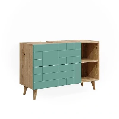 Abbildung von Vicco Waschbeckenunterschrank Rudi, Mintgrün/Eiche, 90 x 59 cm mit 2 Schubladen