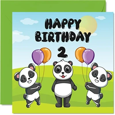Abbildung von Geburtstagskarte für 2. Geburtstag, Unisex, Panda Party, 2 Jahre, 145 mm x mm, niedliche Grußkarte Sohn, Tochter, Bruder, Schwester, Enkel, Enkelin, Nichte, Neffe, Cousin