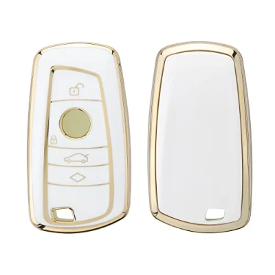Abbildung von kwmobile Autoschlüssel Hülle kompatibel mit BMW 3 Tasten Funk (nur Keyless Go) Schlüsselhülle Silikon Cover Weiß Gold