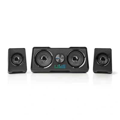 Abbildung von NEDIS Gaming Lautsprecher Lautsprecherkanäle: 2.2 Stromversorgung über USB 3.5 mm Stecker 48 W LED Lautstärke Regler, Black