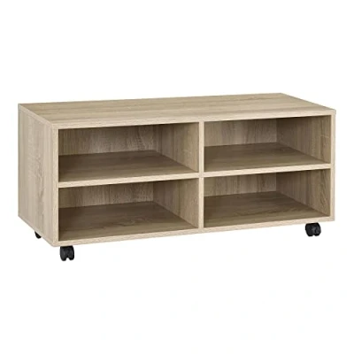 Abbildung von [en.casa] Lowboard auf Rollen &#039;Gränne&#039; 90x35x41cm mobiles Regal TV Schrank 4 Ablagen Fernsehregal Fernsehtisch Sonoma Eiche