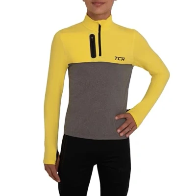 Abbildung von TCA Funktionsshirt Jungen Langarm Fusion Pro Quickdry Langarmshirt atmungsaktiv Wandershirt Laufshirt mit Reißverschluss Outdoor Longsleeve Sport Pullover Grau/Gelb, 12 14 Jahre
