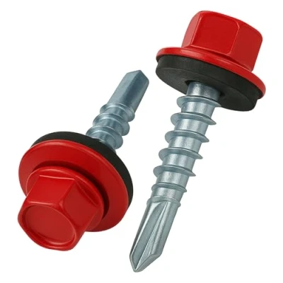 Abbildung von 4.8 mm x 35 Dachschrauben, Sechskantkopf Selbstbohrend Mehrfarbig (RAL 3003 Rubinrot) Schrauben mit versiegelter EPDM Unterlegscheibe, rostfreie, Verzinkte, Gehärtete (50 Stück)