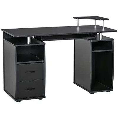 Abbildung von HOMCOM Computertisch Schreibtisch Bürotisch Home Office reichlich Stauraum 2 Schubladen Druckregal Schwarz 120 x 55 85 cm