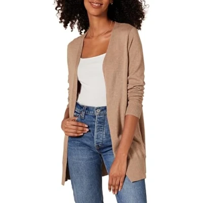 Abbildung von Amazon Essentials Damen Leichte Strickjacke, Vorne Offen (Erhältlich In Übergröße), Kamelbraun Meliert, XL