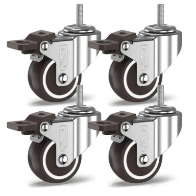 Abbildung von GBL Heavy Duty Lenkrollen mit 4 Bremsen + Schrauben 50mm M10 x 25mm Bis zu 200kg 4er Pack Keine Bodenabdrücke Geräuschlose für Möbel Gummierte Trolley Räder Silberne