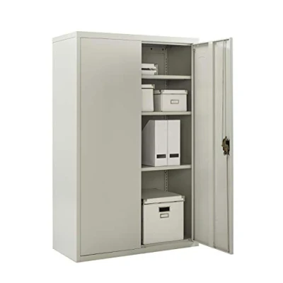 Abbildung von MMT Furniture Designs Aufbewahrungsschrank aus grauem Stahl, 2 Türen, hohe Verriegelung, Bücherregal, Aktenschrank, 140 cm, Robustes Regal, 3 Einlegeböden, flach verpackt