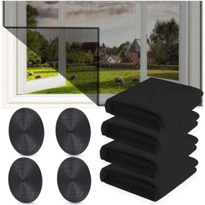 Abbildung von 4 Stück Moskitonetze Fenster,150x130cm Fliegengitter Fenster Mit Rollen Selbstklebend,Zuschneidbar Mückenschutz Fenster,Moskitonetze Für Fenster, Fenster. schwarz
