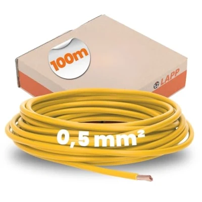 Abbildung von Lapp Kabel H05V K HAR 1 x 0,5mm² 100m Gelb PVC Anschluss und Steuerleitung Flammwidrig Klasse 5 / Feindrähtig Kupferleiter