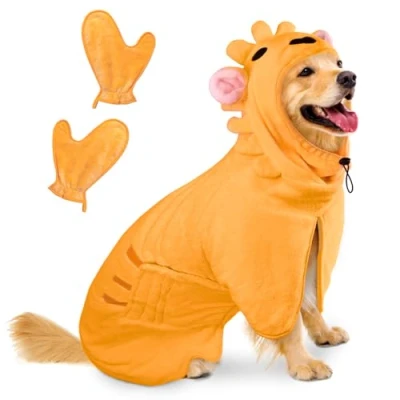 Abbildung von Bibykivn Bademantel für Hunde, Hundebademantel Aus Mikrofaser, Verstellbares Halsband Mit Klettverschluss Schnell Trocknend Badetuch Große Mittelgroße Kleine Hunde/Katze (Orangenfarbe Löwe, XL)