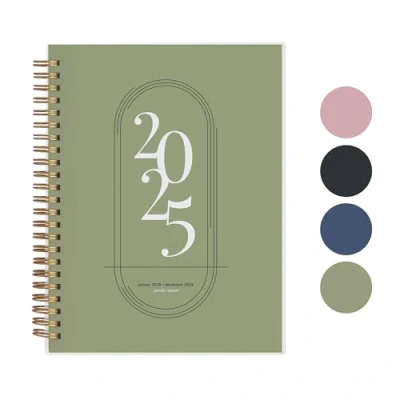 Abbildung von Rileys &amp; Co 2025 Planer Monatlicher und Wöchentlicher Agenda Planer, Flexibler Einband, Doppelspiralbindung, Notizseiten, 20,3 x 15,2 cm (8 6 Zoll), Grün auf Französisch