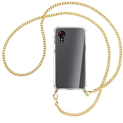 Abbildung von mtb more energy® Handykette kompatibel mit Samsung Galaxy Xcover 5 (SM G525, 5.3&#039;&#039;) Metallkette (Gold) Smartphone Hülle zum Umhängen Anti Shock Full TPU Case
