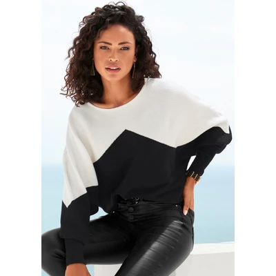 Abbildung von LASCANA Strickpullover, mit Colorblock Optik und leichten Fledermausärmeln