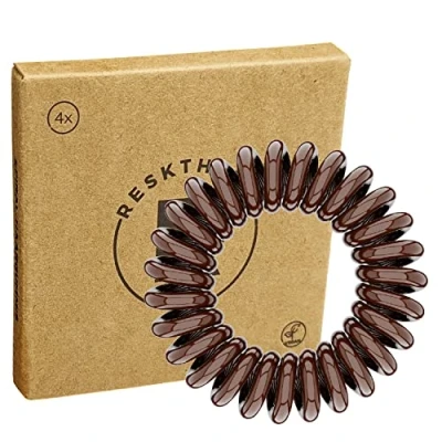 Abbildung von Reskthetic hochwertige Spiral Haargummi (braun), schonend zum Haar, nachhaltig, umweltfreundlich, (Telefonkabel, Zopfgummis) für Mädchen &amp; Frauen/Damen (4 x 3,5 cm)
