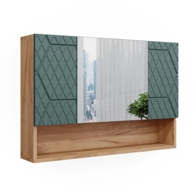 Abbildung von Vicco Badezimmerspiegelschrank Irma, Goldkraft Eiche/Grün, 80.1 x 55 cm