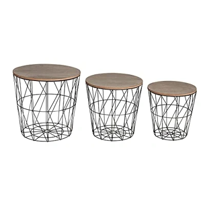 Abbildung von Levandeo® Couchtisch, 3er Set Beistelltisch Schwarz Braun Metall Metallkorb Drahtkorb