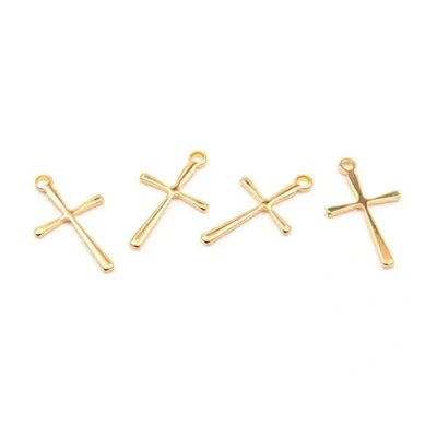 Abbildung von Vintageparts Anhänger als Kreuz aus 304 Edelstahl in goldfarben 4 Stück zum Schmuck selber basteln Mädchen Damen Unisex